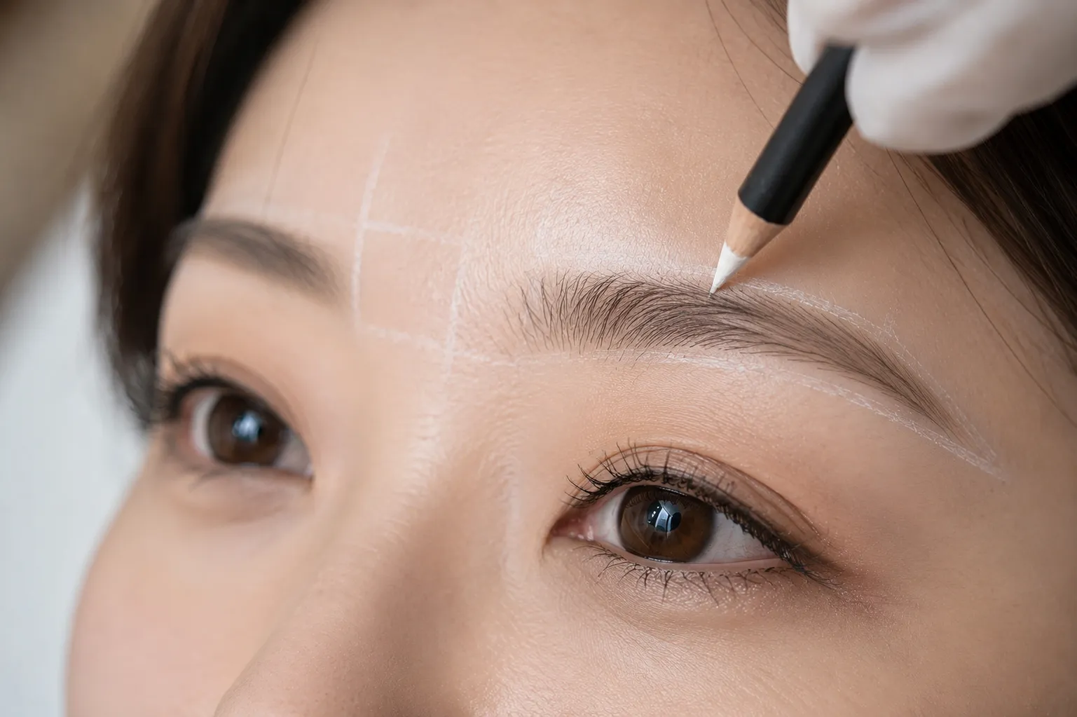 眉デザインを丁寧に確認する様子